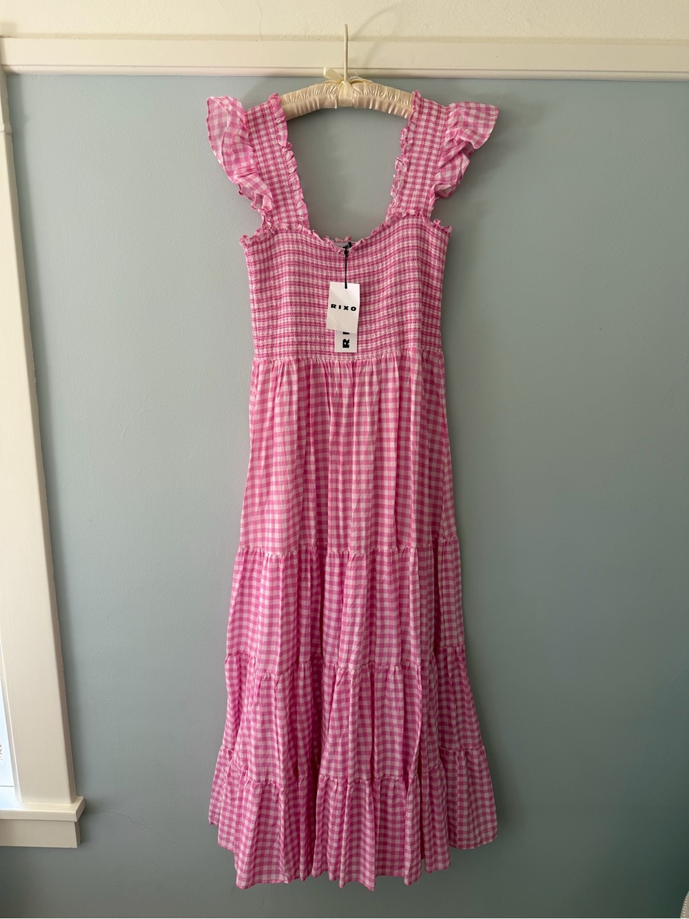 NWT - Kendall Cotton Pink Gingham Midi Dress (XL) - Picture 6 of 13
